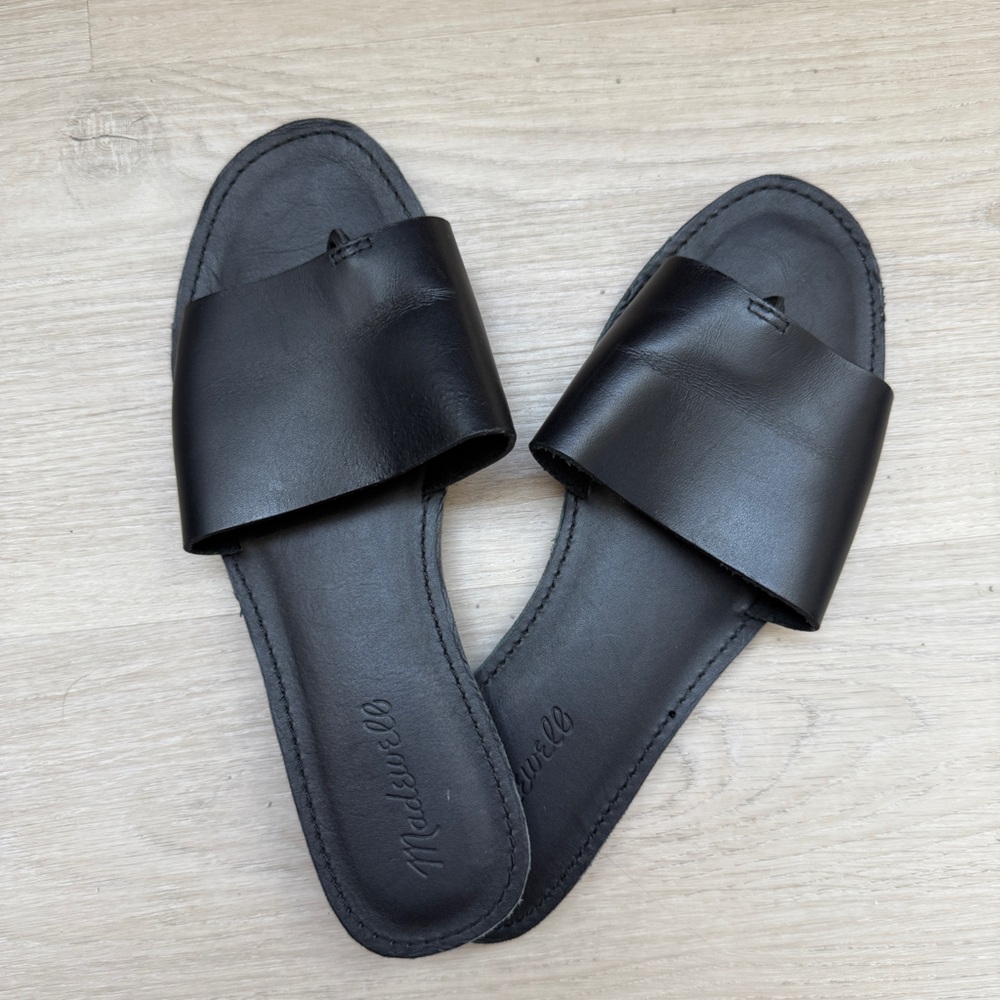Madewell Black Leather Slide Sandals